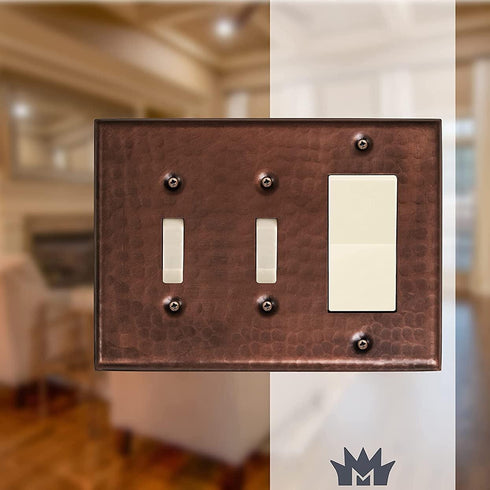 Hand Hammered Combo Toggle / Rocker Light Switch Wall Plate - Pure Copper